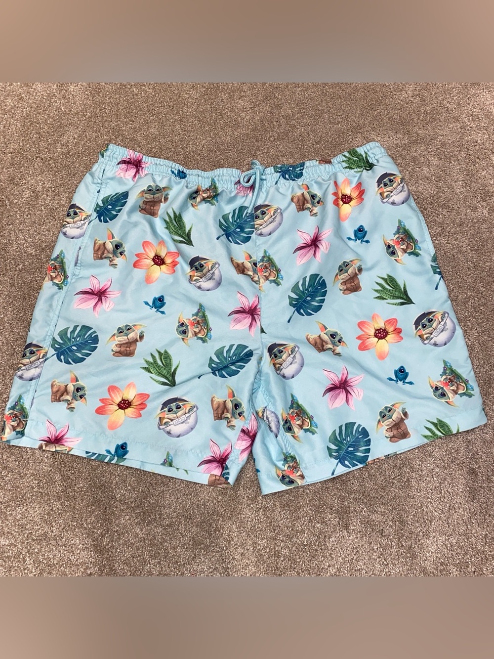 Star Wars The Mandalorian Men's Grogu Swim Shorts Size XL Turquoise Blue Beach